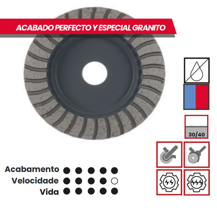 Coroa Turbo, Grande Desbaste, Acabamento perfeito, Red Series, Solga, Mós, Coroas, Desbaste Materiais duros, Série Vermelha, Alto rendimento, Coroas, Mós, Desbaste Material Duro, Mós Diamantadas Solga, Desbastadoras, Mó de desbaste, Lixadoras, Betão, Granito, Pavimentos, coroas diamantadas