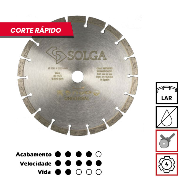 Discos Sinter, Solga, Discos diamantados, Discos de corte, Serie Laranja, Segmentados, Discos para Serras eletricas, Rebarbadoras, Construção. etc
