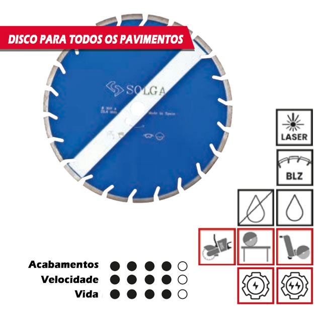 Disco Lar e BLZ, segmento laser, Disco de corte de betão curado, concreto, Cortadoras de pavimentos, Juntas de dilatação, Disco diamantados Solga Disco corte de asfalto, Betão armado, Disco BLZ, segmento laser, Disco de corte de betão armado, concreto, Cortadoras de pavimentos, Juntas de dilatação, Disco diamantados Solga