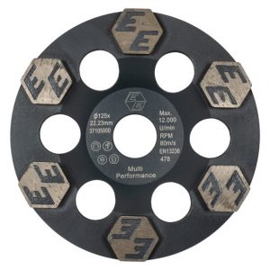37106000, Disco de moagem de carboneto médio, Ø 125 mm (para EBS 125.4 RO) 37105000, Disco de desbaste diamantado “Multi Performance”, Ø 125 mm, Eibenstock