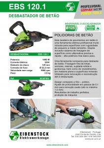 Eibenstock EBS 120.1, Desbastadora betão, Polidoras de Betão, EBS 120.1, Lixadeira betao, Eibenstock, Pavimentos de betão, Ferramentas electricas, Preços Eibenstock EBS 120.1, Desbastadora betão, Polidoras de Betão, EBS 120.1, Lixadeira betao, Eibenstock, Pavimentos de betão, Ferramentas electricas, Preços