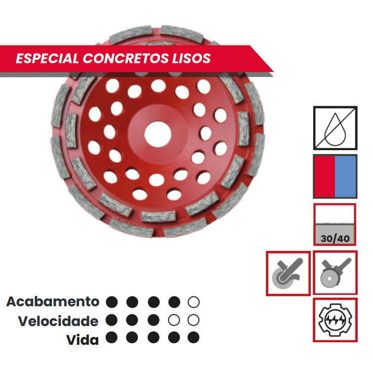 Coroa Fileira dupla, Red Series, Solga, Mós, Coroas, Desbaste Materiais duros, Alto rendimento, Coroas, Mós, Desbaste Material Duro, Mós Diamantadas Solga, Desbastadoras, Mó de desbaste, Lixadoras, Betão, Granito, Pavimentos, coroas diamantadas